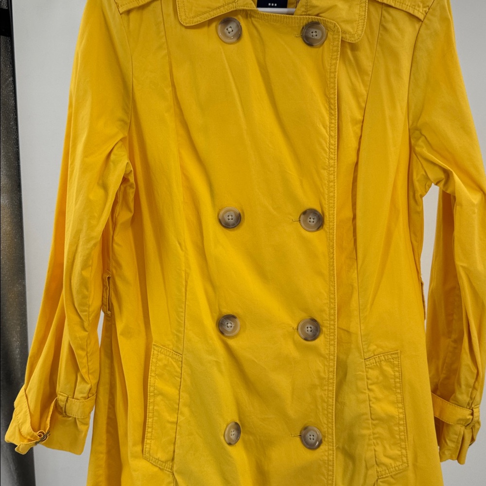GAP Women's Bright Yellow cotton lightweight peacoat Raincoat L double breast - Picture 8 of 12